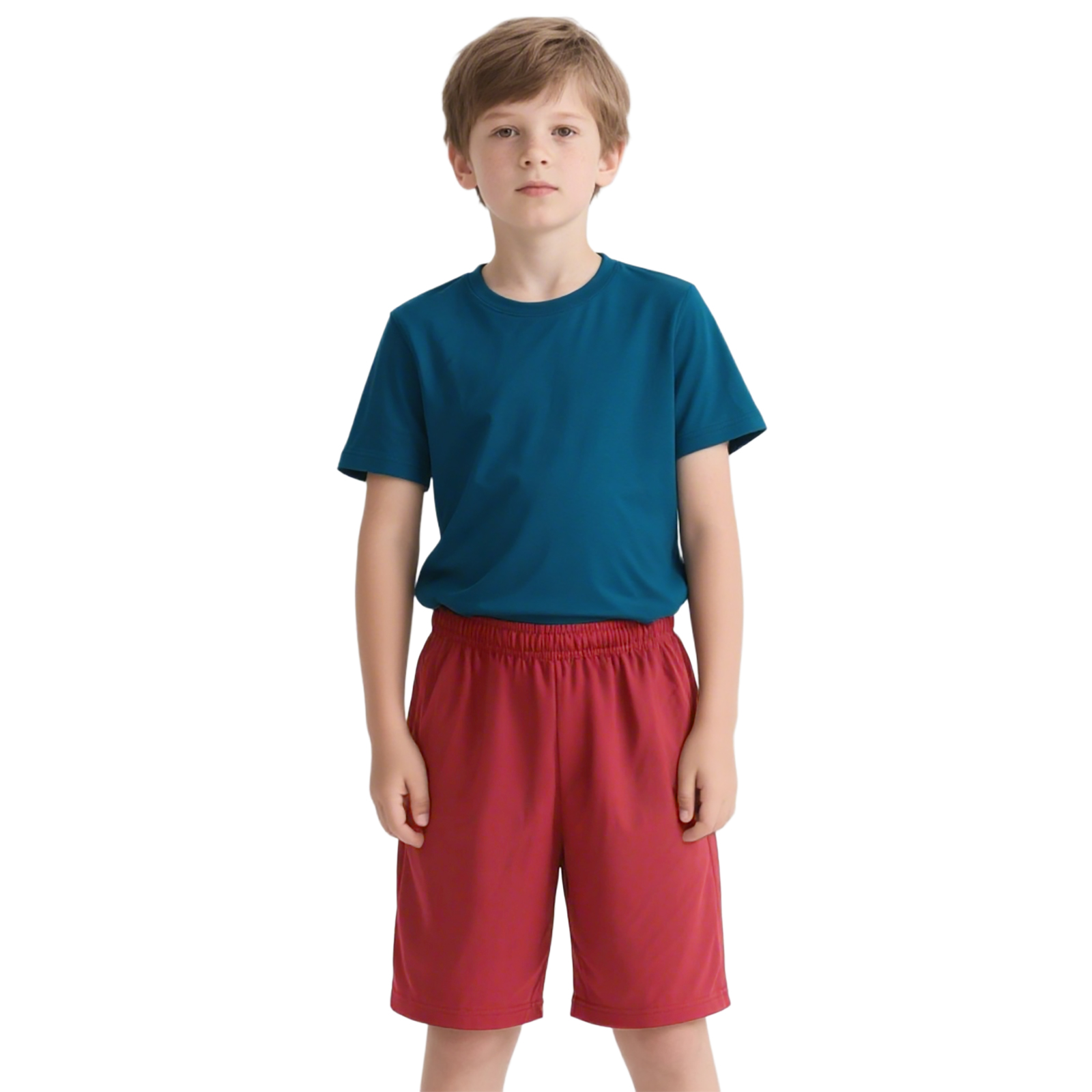 TOPTIE Big Boys Youth Soccer Short, 8 Inches Running Shorts with Pockets-Red-M/ 10-12