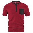 thumbnail image 2 of Mens Henley Shirts Short Sleeve Casual T-Shirts Colorblock Summer Button T Shirts Basic Tees with Pocket, 2 of 4