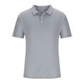 thumbnail image 3 of Men Casual Solid Turndown Pullover Button Short Sleeve Blouse Tops, 3 of 6