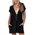 thumbnail image 1 of AherBiu Wide Leg Jumpsuits for Women Short Sleeve Half Button V Neck Short Rompers 1 Piece Summer Outfits, 1 of 6
