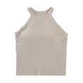 thumbnail image 1 of Mrat Plus Size Tank Tops Women's Round Neck with Chest Pad and Solid Color Bottom Tops Workout Basic Crop Tops S-284 Beige L, 1 of 5