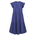 thumbnail image 3 of Women‘s Crew Neck Casual Short Sleeve Ruffle-Trim Summer Mini Dresses, 3 of 4