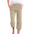 thumbnail image 1 of Wide Leg Pnats for Women Plus Size Casual Solid Color Comfy Mid Rise Pants for Women Fashion Loose Fit Daily Drawstring Linen And Cotton Lightweight Party Vacation Beach Pants with Pocket（Beige,L）, 1 of 4