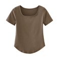 thumbnail image 1 of B91xZ Hauts Tendance pour Femmes Manches Courtes Mi-Longues Grande Taille Col Rond Tee-Shirts Décontractés, Kaki TTG, 1 of 4