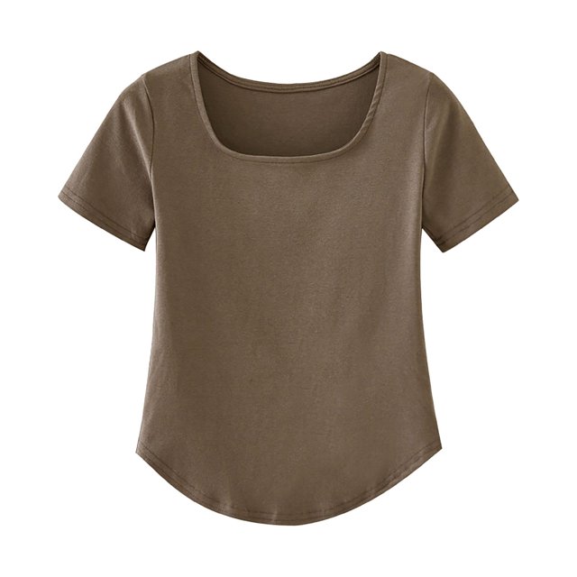 B91xZ Hauts Tendance pour Femmes Manches Courtes Mi-Longues Grande Taille Col Rond Tee-Shirts Décontractés, Kaki TTG