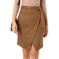 thumbnail image 1 of INSPIRE CHIC Women's A-Line Front Slit Knee Length Wrap Faux Suede Skirt, 1 of 6