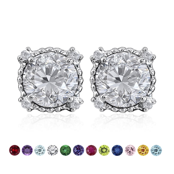 JeenMata Clous d'Oreilles de 3,5 Carats Taille Ronde - Avril - avec Cristal Fabriqué avec Swarovski, Halo Milgrain, en Placage Or Blanc 18K pour Femmes