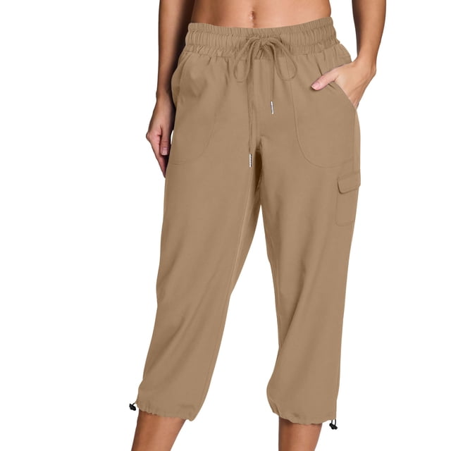Plebaso Pantalon Capri Cargo pour Femmes, Joggers de Randonnée Légers à Cordon, Capris de Travail d'Extérieur avec Poches