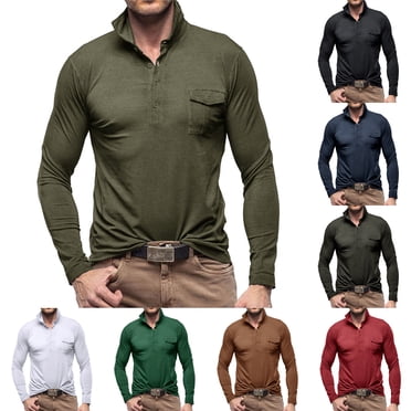 BADHUB T-Shirts en Coton Henley pour Hommes Décontracté avec Poche à Boutons Tee-Shirt Doux à Col Rabattu Manches Longues Couleur Unie Vin G