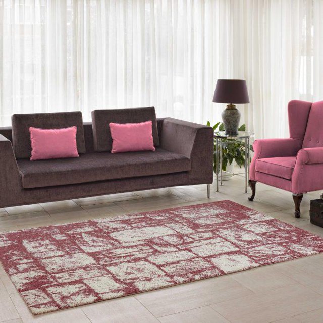 Ladole Rugs Contemporary Abstract Microfiber Shaggy Area Rug Cream- Rose Pink, 3x10 (2'7" x 9'10", 80cm x 300cm)