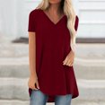 thumbnail image 1 of asjyhkr Womens Oversized T Shirts V Neck Short Sleeve Lightweight Tshirt Solid Color Tees Fashion, 1 of 5