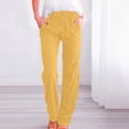 thumbnail image 2 of Timegard Cotton Linen Pants for Women Elastic Waisted Drawstring Straight Leg Lounge Pants with Pockets, 2 of 6