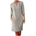 thumbnail image 1 of Daiosportswear Robe en Lin et Coton pour Femmes, Robe Chemise à Boutons à Manches Longues, Col Rond, Robe Habillée Décontractée Mini avec Robe Femme, Robes pour Femmes Beige 5X-Grand(XXXXXL), 1 of 5