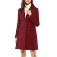 thumbnail image 1 of INSPIRE CHIC Women's Coat Solid Color Notched Lapel Single Breasted Winter Peacoat Burgundy M, 1 of 7