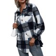 thumbnail image 3 of Women Plaid Flannel Shirt Jacket Button Down Lapel Long Sleeve Shacket Cardigan Coats Fall Spring Clothes, 3 of 7