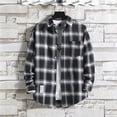 thumbnail image 2 of Ediodpoh Chemise Décontractée Imprimée pour Homme Automne/hiver à Manches Longues Chemise à Rayures Simple avec Col à Revers Hauts pour Hommes Tendance Noir_003 TTTTG, 2 of 3