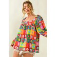 thumbnail image 4 of Blouse à Manches Bouffantes au Col Carré et au Crochet Floral Multicolore pour Femmes, 4 of 5