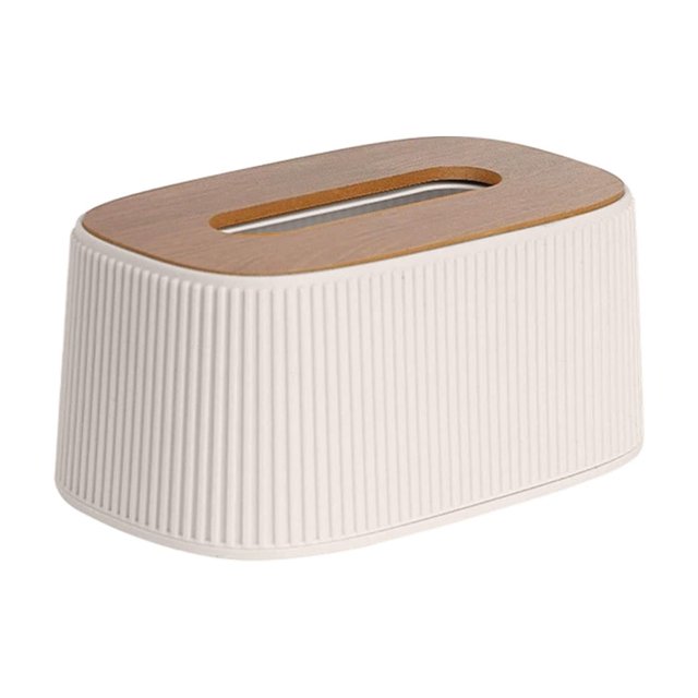 European-Style Elastic Tissue Box for Home and Office Desktop, Universal Fit, Durable Plastic with Rounded Edges, Modern Vertical Stripe Design(White)