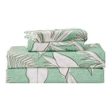 Gogreen 4PC Deep Pocket Twin Sheet Set Fit 14", 100% Cotton Breathable Super Soft Twin Size Sheet Set, Luxury Hotel Style Home Decor Twin Bed Sheet Set, Gift for Women, Men - Green Leaves