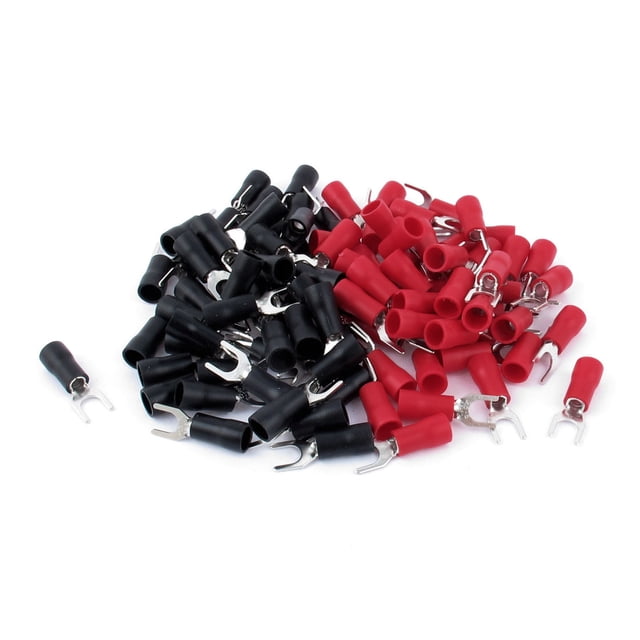 100 Pcs Connecteur de Fil 14-12 AWG Fourche Isolée Pelle Terminal 10 Rouge Noir