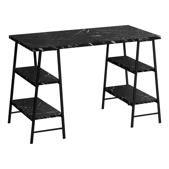 Monarch Specialties Bureau, Bureau À Domicile, Ordinateur Portable, Étagères De Rangement, 48"l, Travail, Métal, Stratifié, D'aspect Marbre Noir, Contemporain, Moderne