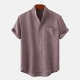 thumbnail image 1 of Babysbule Mens Shirts Clearance Men's Round Neck Pocket Button Solid Cotton Linen Short Sleeve Shirt, 1 of 7
