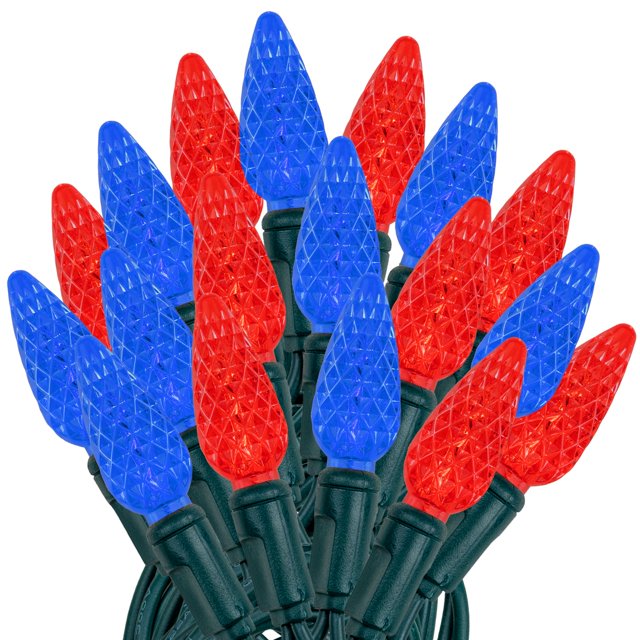 Novelty Lights 24FT 70 LED C6 LED Christmas String Lights, Red & Blue