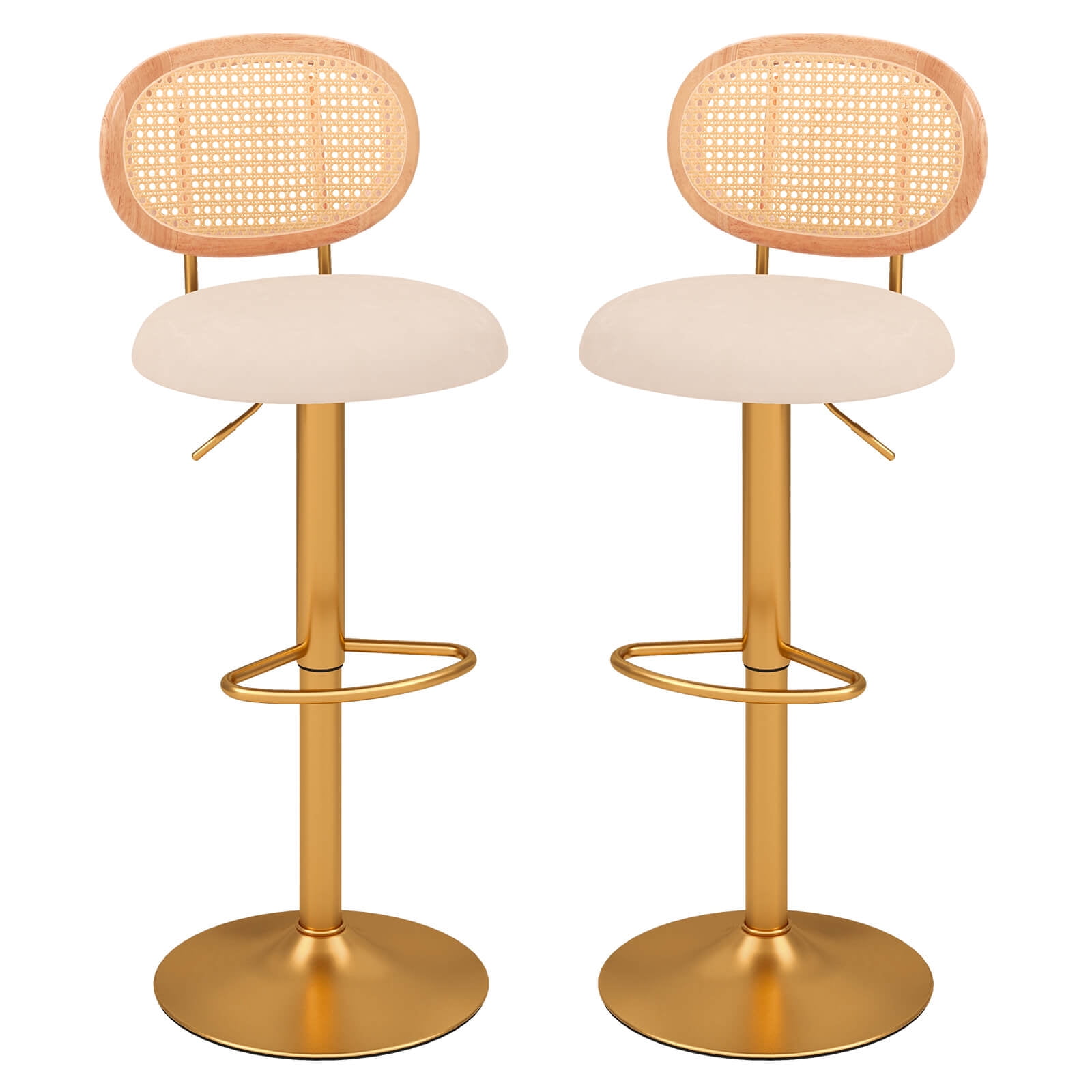 Costway Tabouret de Bar Réglable en Hauteur Ensemble de 2 Chaises de Bar Pivotantes avec Dossier en Rotin PE