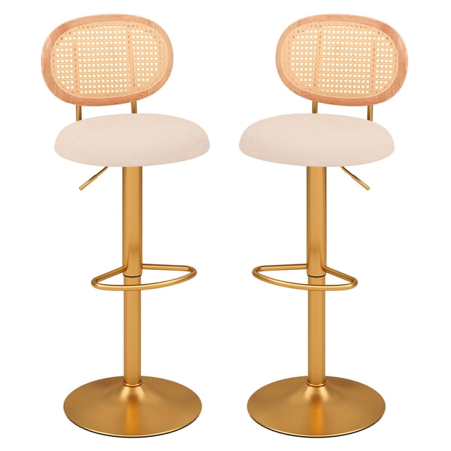 Costway Tabouret de Bar Réglable en Hauteur Ensemble de 2 Chaises de Bar Pivotantes avec Dossier en Rotin PE