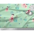thumbnail image 3 of Soimoi Green Poly Georgette Fabric Snowman & Tree Christmas Fabric Prints By Yard 52 Inch Wide, 3 of 5