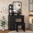 thumbnail image 1 of Oxylife Vanity Set with 5 Drawers and Chair, Makeup Dressing Table with Sliding Mirror,Black, 1 of 7