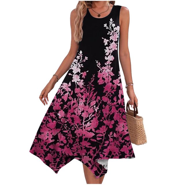 EQWLJWE Robes Sans Manches pour Femmes Décontractées d'Été, Robe de Plage Décontractée pour Femmes, Robe d'Été Sans Manches à Ourlet en Pointe, Robe Midi Débardeur, Robe de Plage avec Poches