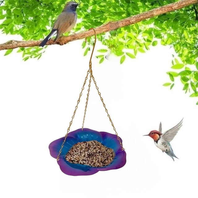 Hanging Bird Feeder Tray | Outdoor Wild Bird Feeder for Garden Yard | Metal Mesh Feeder with Fine Mesh Tray and Adjustable Chain | Hanging Feeder for Birds
