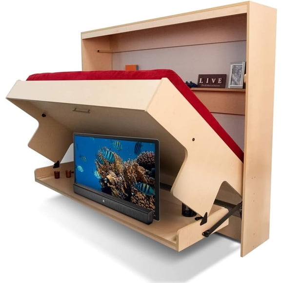 Hiddenbed Murphy Bed - Murphy Bed with Desk Horizontal & Vertical Pull-Out Stylish Murphy Beds, Ideal Bedroom Space Saving Furniture for Small Places (Maple Finish, Vertical Queen), 06.03.18