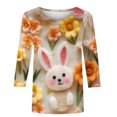 thumbnail image 5 of RKSTN Womens Tops Casual Fashion Cute Easter Bunny Printed 3/4 Sleeve Round Neck Tops Spring Summer 3D Printed Ruched Pullover Blouse Tops, 5 of 5