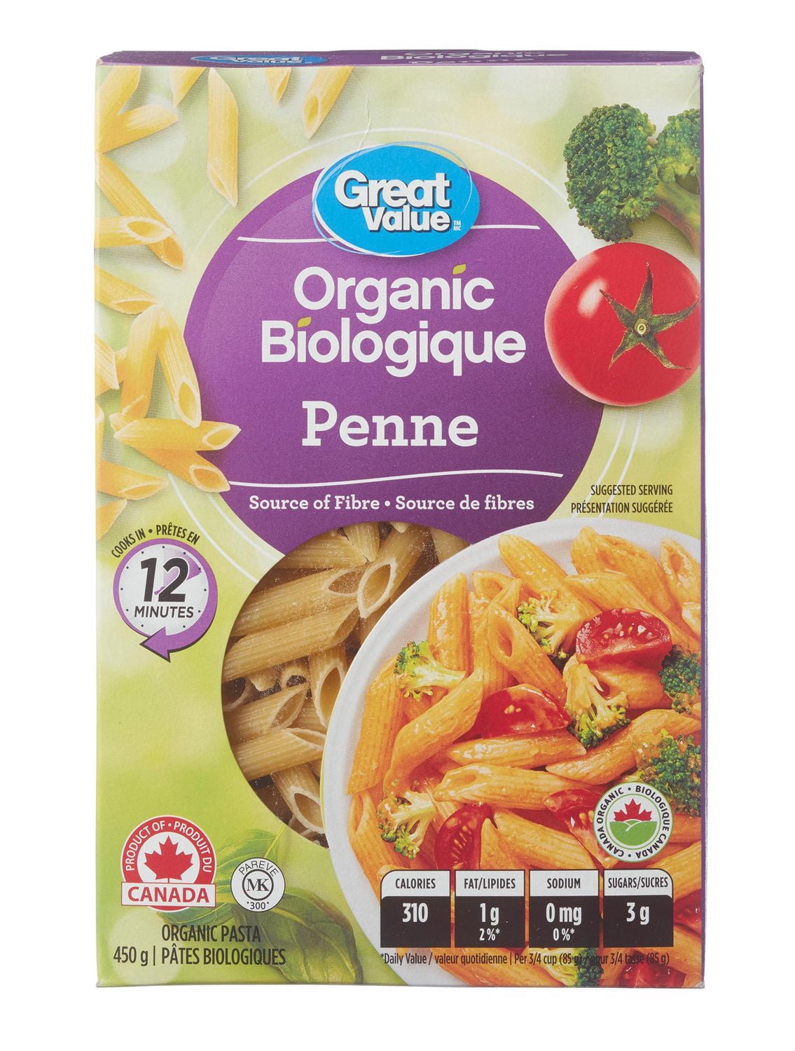 Pâtes penne de Great Value Biologique