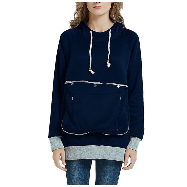 Penkiiy Chandails à Capuchon pour Femmes Mode Femmes Décontracté Fermeture Éclair Col Roulé Manches Longues Blouse Pull Tops Bleu Foncé Vêtements Y2K