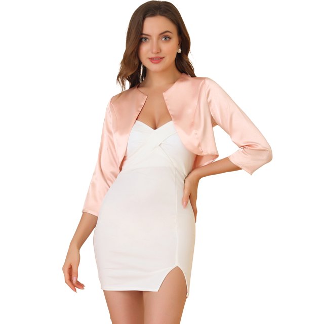 INSPIRE CHIC Boléro Cardigan en Satin Uni Élégant pour Femme, Ouvert à l'Avant, Manches 3/4