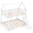 thumbnail image 1 of Costway Twin Over Queen Bunk Bed House Shaped Bed Frame with Climbing Nets and Ramp White, 1 of 10