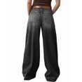 thumbnail image 4 of Womens Wide Straight Leg Mid Rise Baggy Pocket Denim Jeans Without Belt, 4 of 8