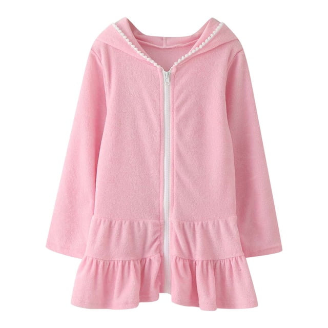 WEIYLL Robe de Fille Couverture de Bain pour Enfants Fermeture Éclair à Capuche Plage Manches Longues Robe Rose Vêtements 2-3 Ans