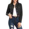 thumbnail image 1 of INSPIRE CHIC Women's Denim Cropped Jackets Chest Pocket Plaid Trim Button Down Jean Jacket S Black, 1 of 7