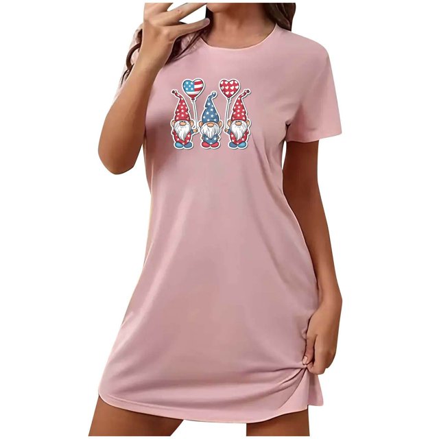 Birdeem Chemises de Nuit pour Femmes Chemise de Nuit Courte Surdimensionnée pour Femmes Robe Imprimée à Col Rond et Manches Courtes