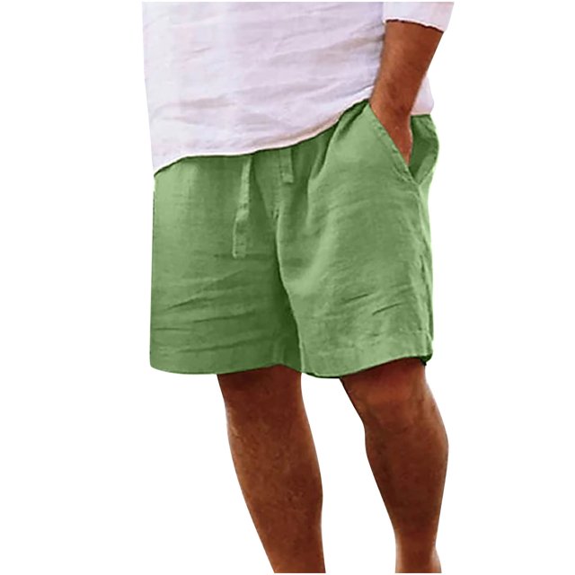 Cameland Cotton Linen Shorts for Men Casual Solid Color Drawstring Elastic Waist Summer Beach Shorts with Pockets