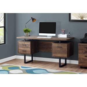 Monarch Specialties Computer Desk, Home Office, Laptop, Left, Right Set-up, Storage Drawers, 60"l, Work, Metal, Laminate, Brown, Black, Contemporary, Modern