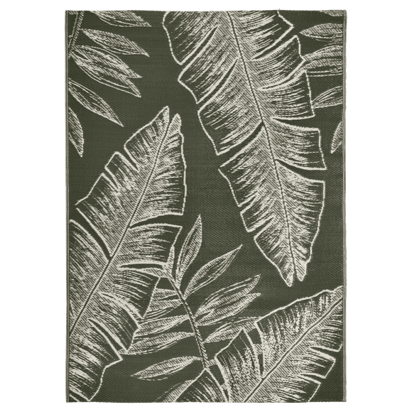 Bouclair Outdoor Two-Tone Green Leaf Print Reversible Rug 5x7 60x84 in (152x213 cm)