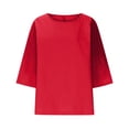 thumbnail image 4 of QATAINLAV Économies d'Automne, T-Shirts Surdimensionnés pour Femmes Manches 3/4 Col Ras du Cou Hauts Décontractés Amples T-Shirts Basiques Blouse en Coton et Lin Tenues Tendance Été 2025 Rouge TTTG, 4 of 5
