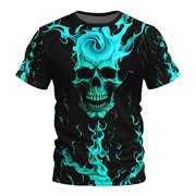 LUOGENLI T-shirts Homme pour Hommes T-Shirt Homme manches courtes avec 3D Sk Ull Pattern Vêtements pour hommes Tee T-shirts Hommes Blancs Vêtements d'été T-Tshirts pour hommes Graphic Tee St. Patrick's Day Sky Blue XXXL