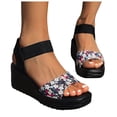 thumbnail image 2 of IUJSOY Women's Platform Wedge Print Sandals Slip on Square Toe Elastic Ankle Strap Sandals, 2 of 9