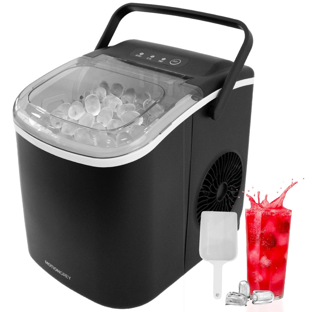 MotionGrey Portable Countertop Ice Maker Machine - 1.2 L Water Tank, 12 kg/24 h Production, Dual Cube Sizes, Compressor Cooling & Continuous Operation - Compact 6.2 kg ABS Design